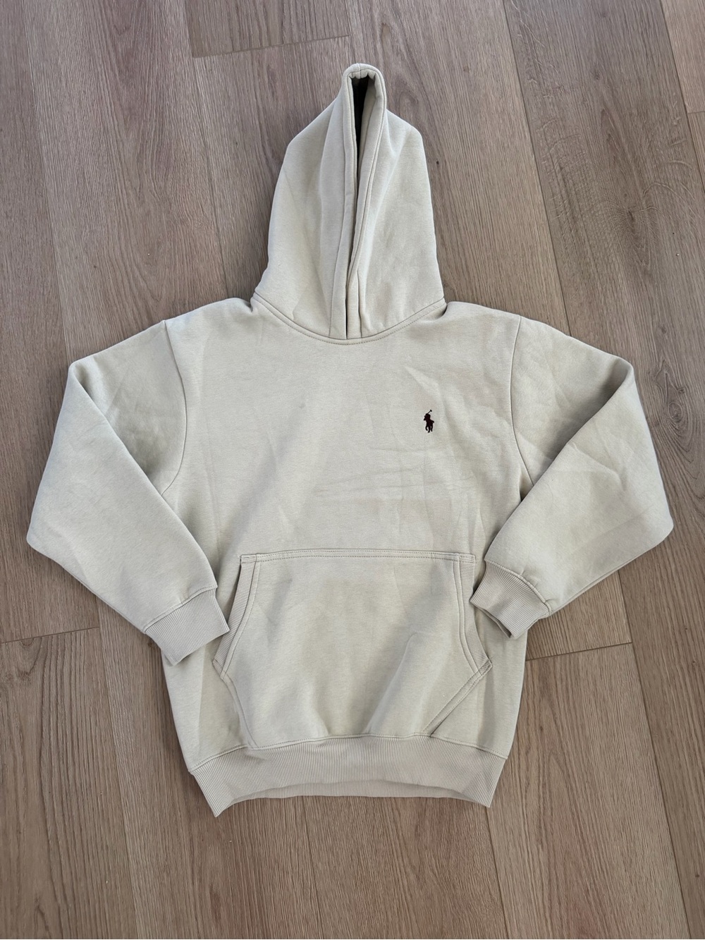 Polo Ralph Lauren Medium Beige Fleece Hoodie Sweatshirt Pony Logo Beige
